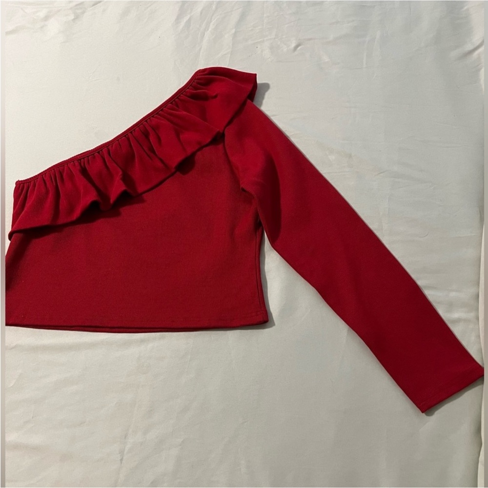 NWT Anthropologie Red One-Shoulder Crop Top